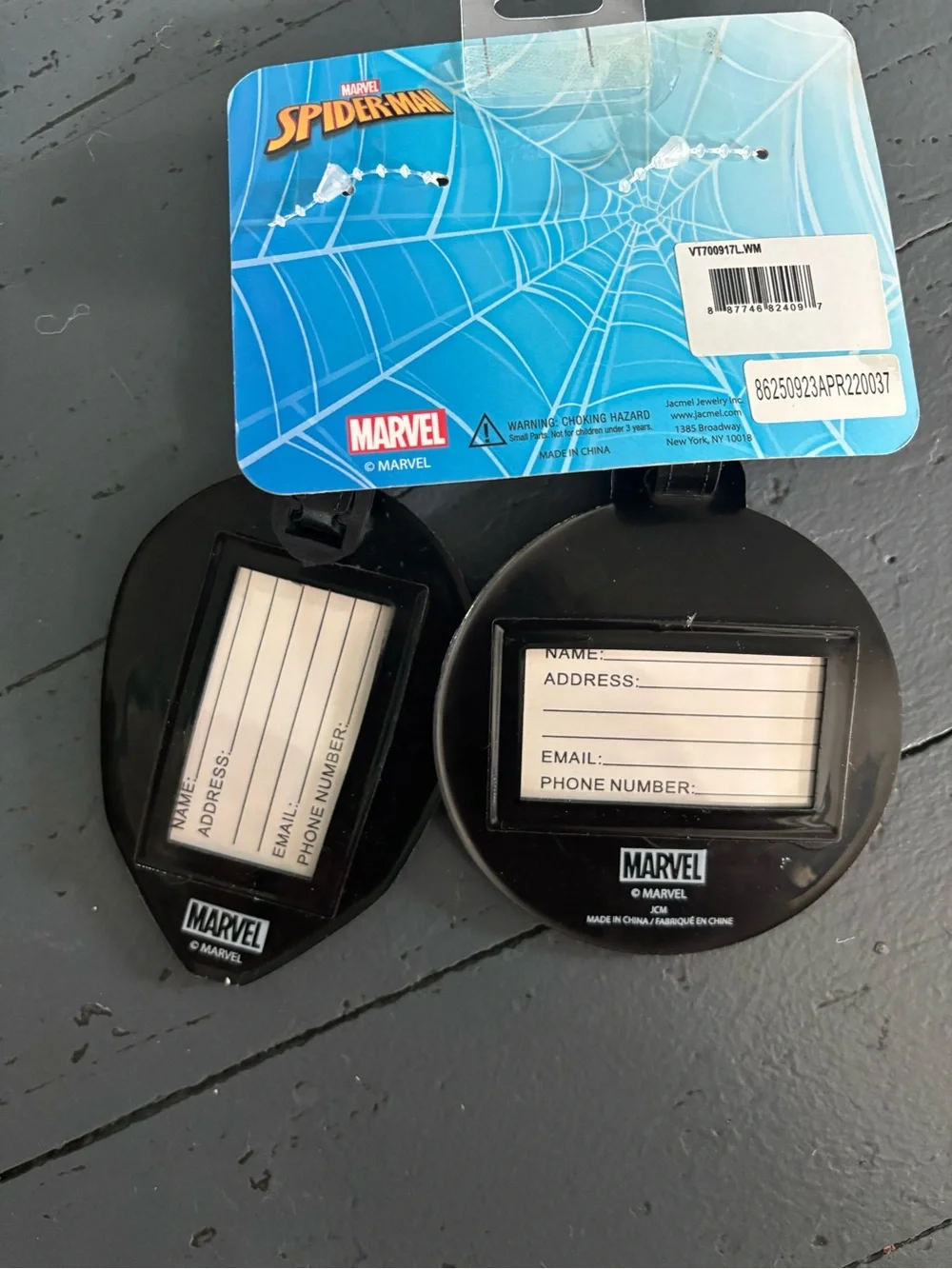 Marvel Black Luggage ID Tags with White Info Cards